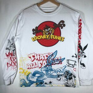 Looney Tunes Adult Unisex Medium (38-40) White Long Sleeve Shirt